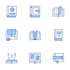 Book icons set. Line Duotone style, editable stroke. book, books, reading book, elearning