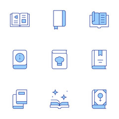 Book icons set. Line Duotone style, editable stroke. book, books, diary