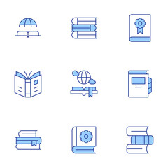 Book icons set. Line Duotone style, editable stroke. book, books, guide book, contact book