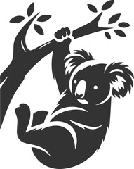 Koala hanging from a tree branch with one arm animal vector