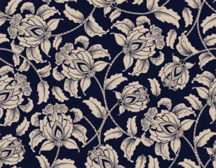 Monotone stylish  Hand drawn floral pattern with paisley and indian flower