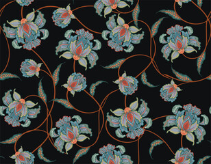 TTrendy stylish Hand drawn  floral pattern with paisley and indian flower motifs pattern © MSNTY_STUDIOX