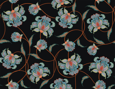 TTrendy stylish Hand drawn  floral pattern with paisley and indian flower motifs pattern
