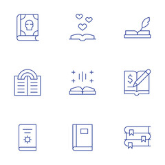 Book icons set. Thin Line style, editable stroke. spell book, book of fairy tales, manual book, open book, book, writing, books