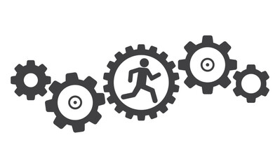 Run man in gears cogs mechanism icon