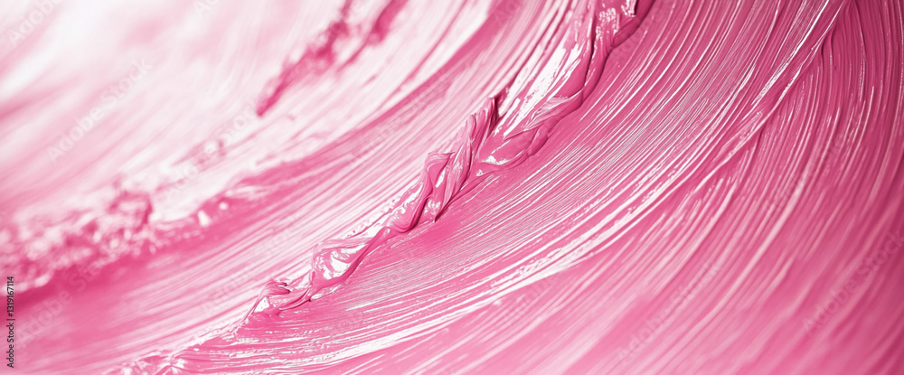 Poster Pink paint texture, smooth brushstrokes creating flowing wave pattern, suggesting movement and fluidity, ideal for background or design element