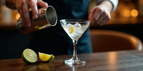 Expert Bartender Carefully Pouring Refreshing Cocktail into Elegant Glass