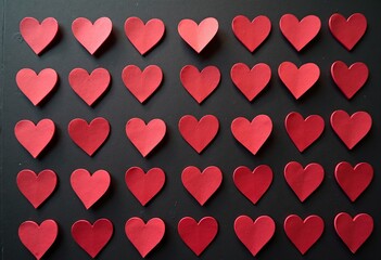 Heart Stickers on Checkerboard Pattern: Add a touch of love to your designs with these adorable heart stickers arranged on a classic checkerboard pattern, isolated on a sleek black background with mar