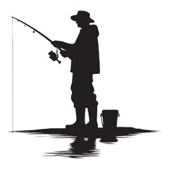 Naklejka premium Adventurous Fisherman silhouette, exploring the deep in search of bounty - Fisherman illustration - Minimalist Fisherman vector - Profession silhouette 