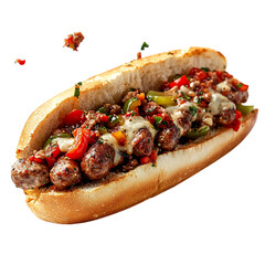 A Hearty Sausage and Pepper Sub with Marinara Sauce Isolated on Transparent Background
