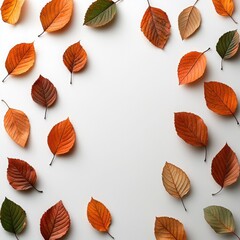 Fototapeta premium Colorful autumn leaves arranged beautifully on a white background.