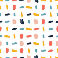 Seamless pattern featuring vibrant, hand painted brushstrokes in various colors, creating a modern and artistic design suitable for backgrounds, textiles, and various creative projects. Vector illustr