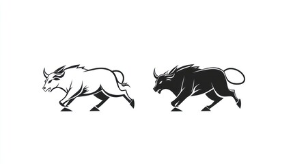 Fototapeta premium Running bulls, black and white, isolated, vector illustration, logo design