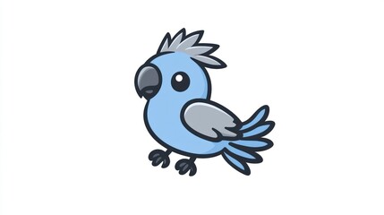 Obraz premium Cute blue parrot cartoon illustration, white background, children's book
