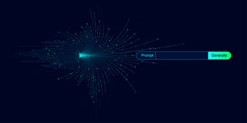 Illustration of abstract stream information. Generate image, video from prompt concept. Big data, technology, AI, data transfer, data flow, generative ai, large language model, AI prompt