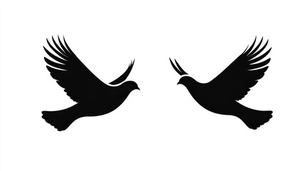 Fototapeta premium Two doves in flight, symbol of peace, against white background, for poster or print