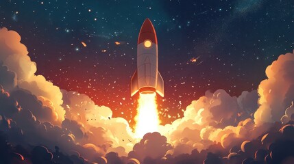 Fiery explosion bursts forth under a star-studded sky, creating dazzling white and orange clouds that emit a radiant orange glow, illuminating the night's canvas