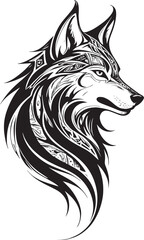 Intricate Stylized Wolf Head Vector Illustration with Detailed Line Work