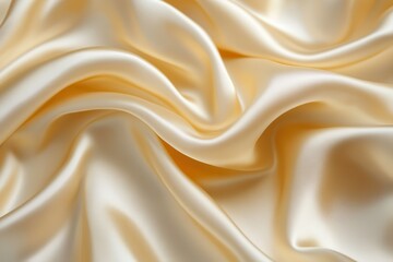 Obraz premium Gold golden champagne vanilla pearl white abstract background. Silk satin fabric. Curtain drapery current wave crease. Pastel soft light.