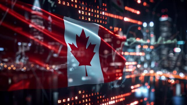 Canadian flag superimposed on stock market data represents canada s economic landscape and trends
