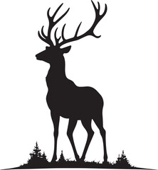 Majestic Deer Silhouette with Large Branching Antlers - Wildlife Vector Art