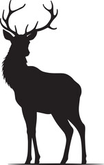 Majestic Deer Silhouette with Large Branching Antlers - Wildlife Vector Art
