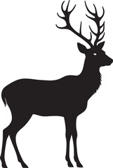 Majestic Deer Silhouette with Large Branching Antlers - Wildlife Vector Art