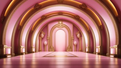 Fototapeta premium Pink golden ceremony award stage venue background.