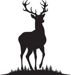 Majestic Deer Silhouette with Large Branching Antlers - Wildlife Vector Art