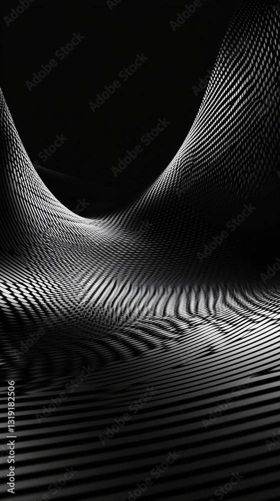 Aufkleber Abstract black and white pattern, wave-like texture, creating a dynamic and modern visual effect, suitable for design or technological concepts
