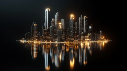 Obraz premium Cyberpunk Cityscape Reflection on Black Glass with Neon Lights and a Futuristic Aesthetic