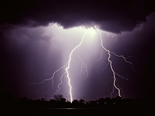 Dramatic stormy skies with intense lightning and thunder crackling over the scene.