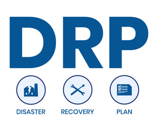 DRP - Disaster Recovery Plan business concept background. vector illustration concept with keywords and icons. lettering illustration with icons for web banner, flyer, landing page