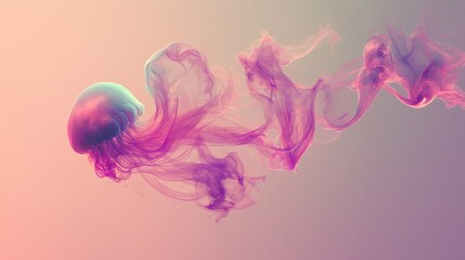 Obraz premium Elegant Jellyfish Floating in Ethereal Colorful Swirls of Ink