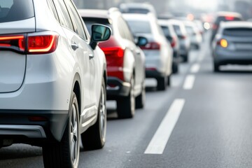 Traffic Jam Evening Rush Hour with Cars on Urban Roadway