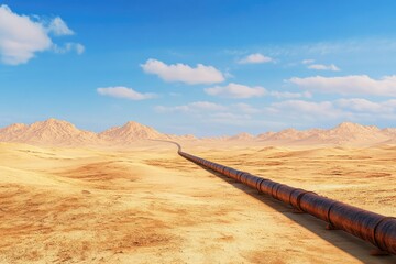 Pixel Perfect Picture of Oil Pipeline in the Middle of the Desert on the Blue Sky Background