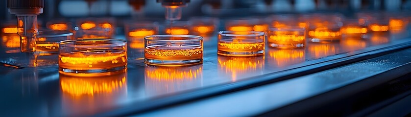 Glowing Petri Dishes Showcasing Miniature Genetic Ecosystems in a Laboratory Setting