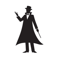 Grand Magician silhouette, performing breathtaking magic acts - Magician illustration - Minimalist Magician vector - Profession silhouette
