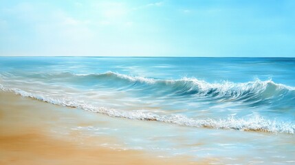 Painted coastal beach scene, sunny day
