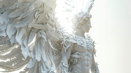 Majestic angel figure with glowing white wings in backlight