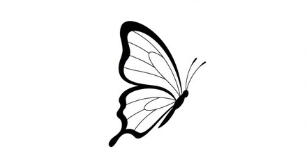 Stylized Black Line Drawing of a Butterfly