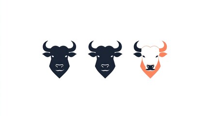 Naklejka premium Three bull head icons; white background; design elements; website graphics
