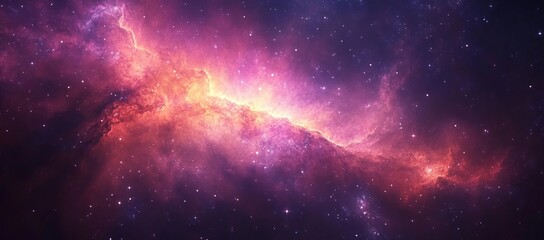 Obraz premium A purple and orange galaxy with many stars. A stunning nebula in the universe, with stars and dust clouds forming intricate patterns against an expansive background of deep space.