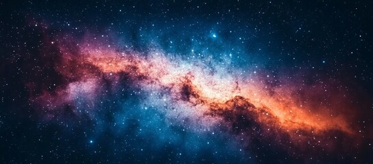 Fototapeta premium A galaxy with a blue and orange line. A stunning nebula in the universe, with stars and dust clouds forming intricate patterns against an expansive background of deep space.