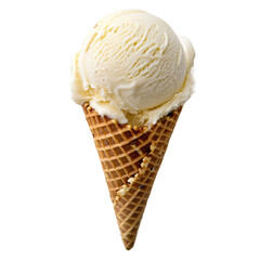 Vanilla Ice Cream Scoop in Waffle Cone Transparent PNG Background