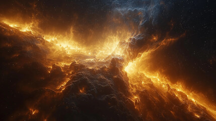 Fototapeta premium Dramatic Cosmic Explosion with Fiery Clouds in Deep Space
