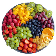 Colorful Assortment of Fresh Fruits on a Gray Plate Transparent PNG Background