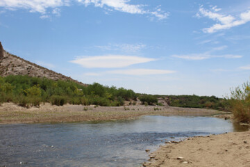 Shallow Rio Grande River at the Mexico border at Big Bend National Park in Texas
