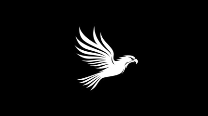 Obraz premium White eagle soaring, black background, freedom concept, logo design