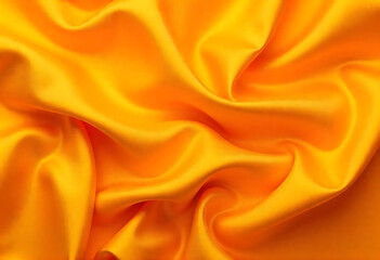 Fototapeta premium deep Golden silk satin. Luxury royal rich background. Space for design. Soft folds. Shiny smooth fabric. Wide banner. Panoramic. Flat lay, top view table. 